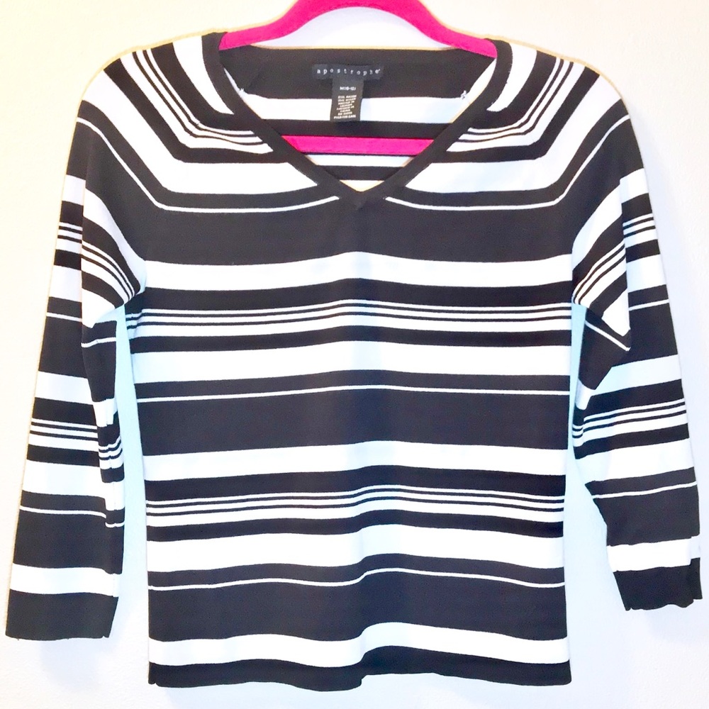 Apostrophe Black & White Striped Shirt - Size Med